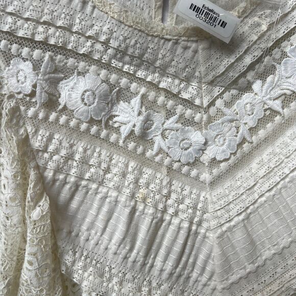 Vivenne Tam Cream Off White Lace Crochet Sheer Romantic Blouse XS - Picture 3 of 12